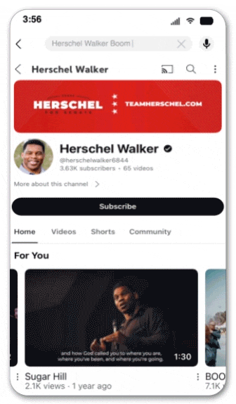 A gif used on the Push Digital website header, that uses the YouTube view of Herschel Walker's page.