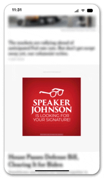 Gif used for the Push Digital website header, shows a red gif of Speaker Mike Johnson's glasses, with text that reads 