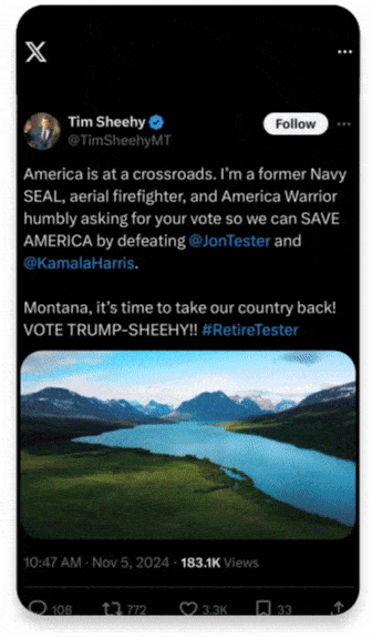 Scrolling feature gif of Tim Sheehy's X account to showcase digital creative work by Push Digital.